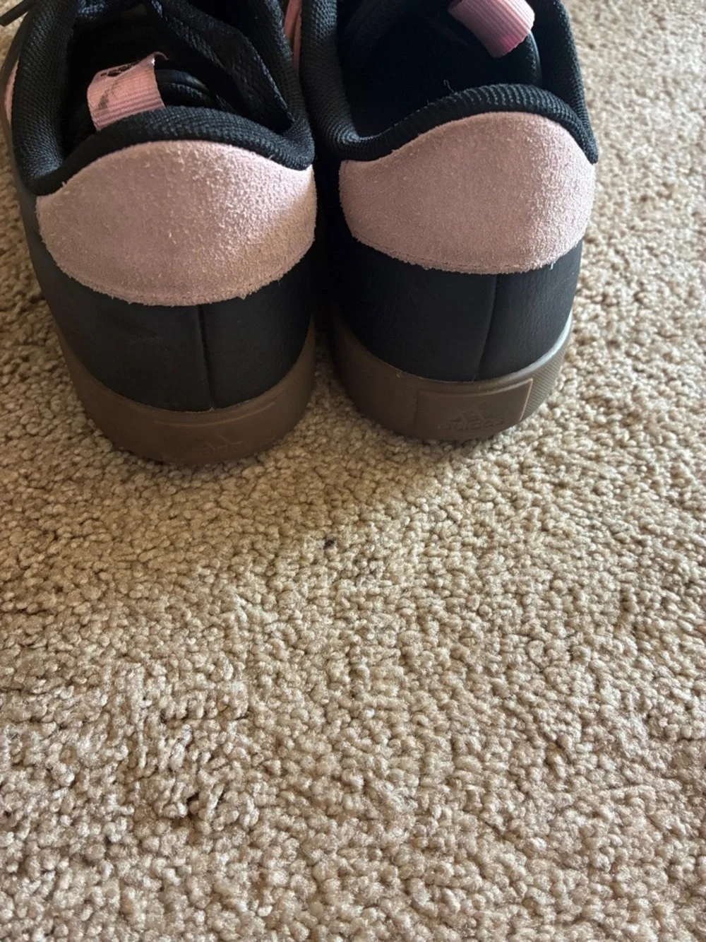Adidas VL Court 2.0 Black Leather Pink Stripe Gum Sole Sneakers size 7